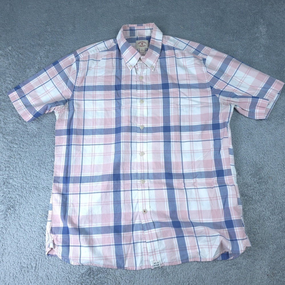 Brooks Brothers Red Fleece Shirt Mens Large Pink Plaid Short Sleeve Button Down